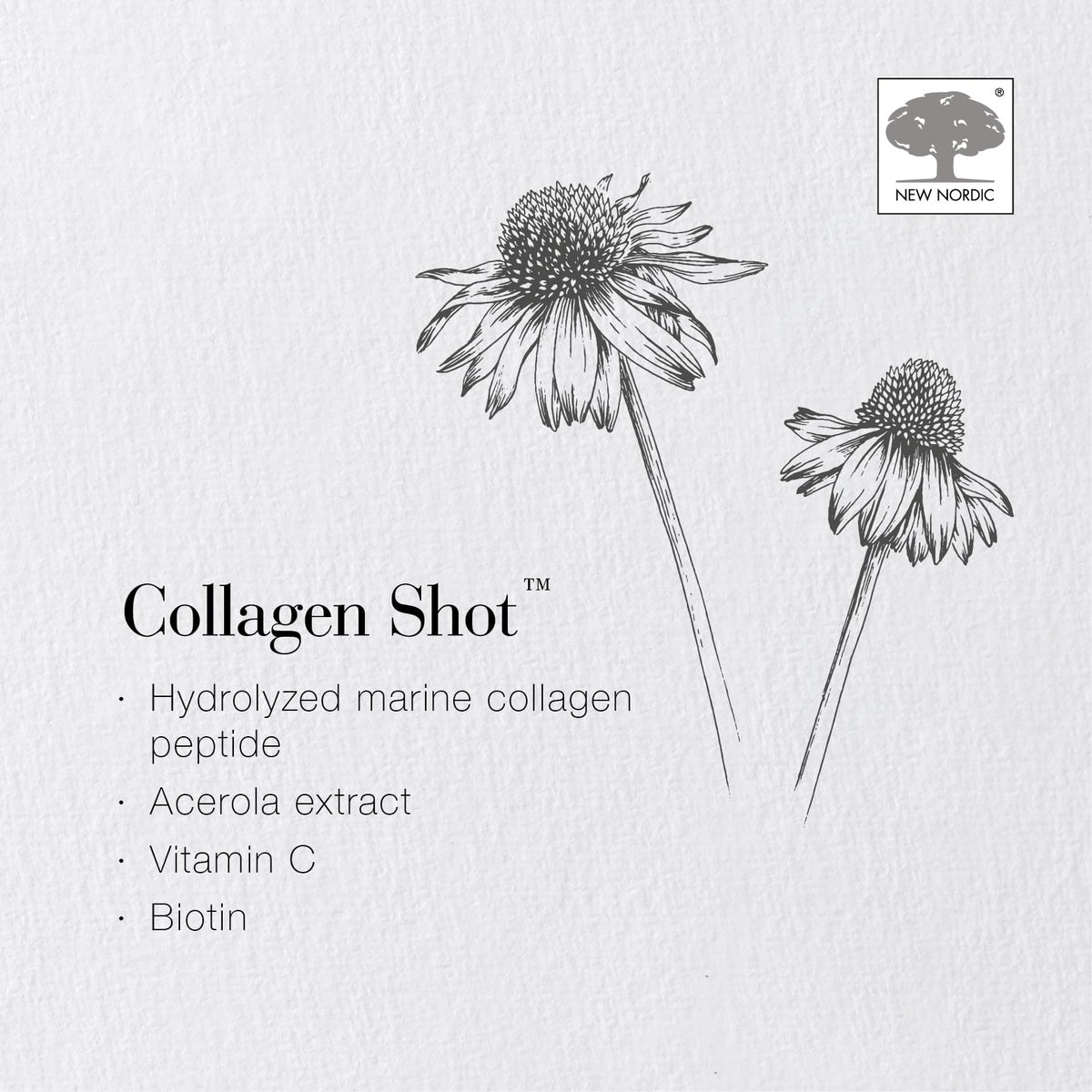 New Nordic Collagen Shot High-Absorbency Premium Liquid Daily Sachets - 15x Hydrolysed Shots - Freshwater Marine Collagen