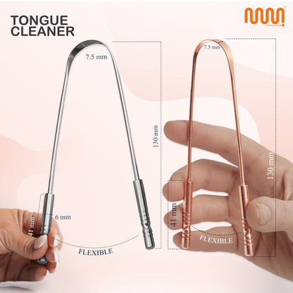 MasterMedi Tongue Scraper for Adults, 100% Stainless Steel Tongue Scrubber for Bad Breath, Easy to Use, Tongue Cleaner for Oral Care & Hygiene (SPTC-1|with Case)