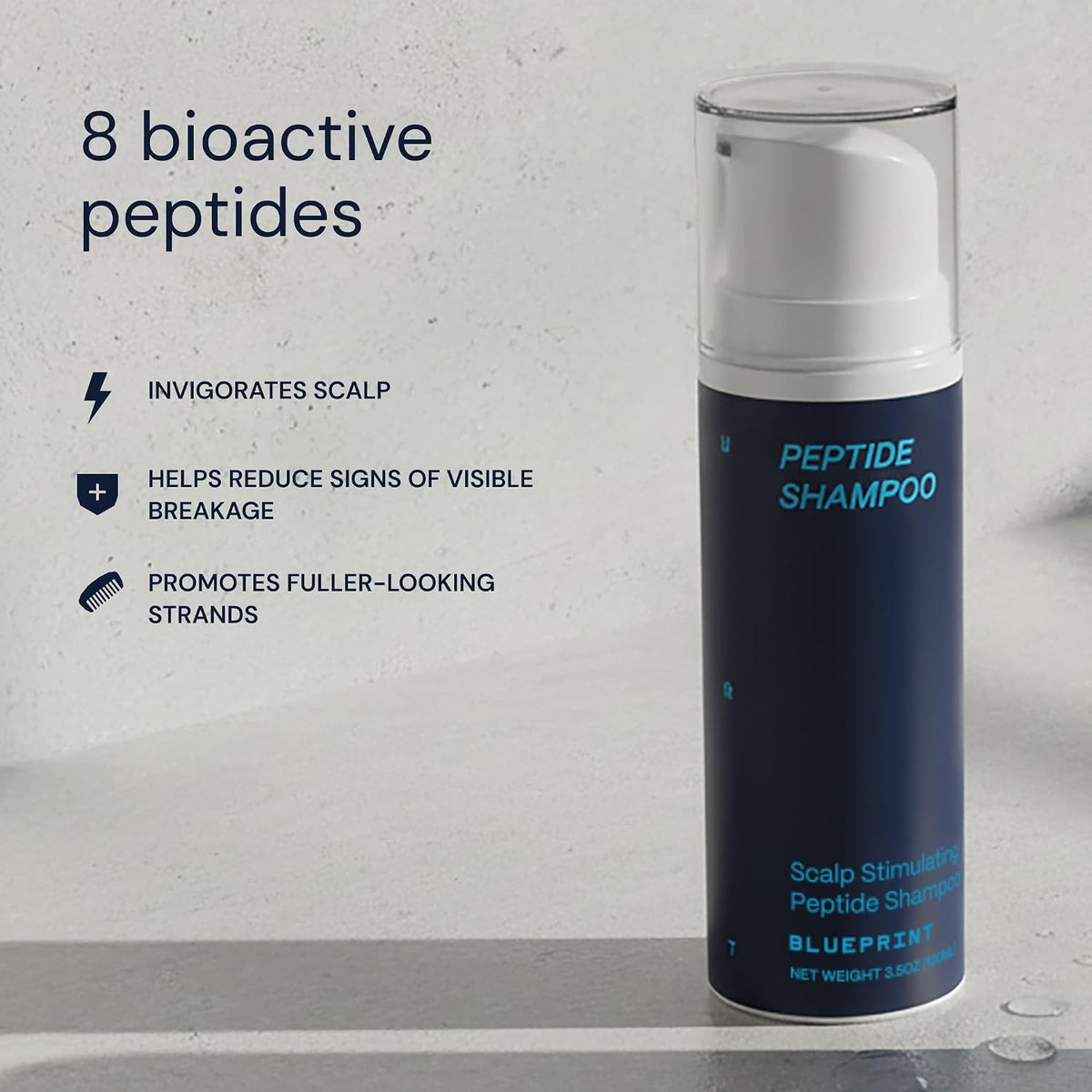 Blueprint Bryan Johnson Peptide Shampoo – 8-Peptide Scalp Treatment with VEGF, Caffeine, Menthol & Arginine – Fragrance-Free & Gentle Formula for Fuller-Looking, Stronger Hair (3.5oz)