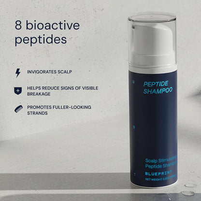 Blueprint Bryan Johnson Peptide Shampoo – 8-Peptide Scalp Treatment with VEGF, Caffeine, Menthol & Arginine – Fragrance-Free & Gentle Formula for Fuller-Looking, Stronger Hair (3.5oz)