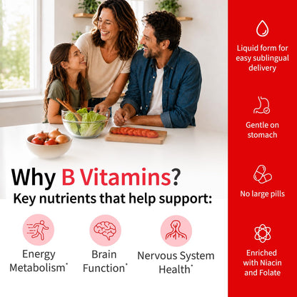 NUSAVA (2 Pack) Vitamin B12 Liquid Drops with B6, B1, Niacin & Folate — B12 Sublingual Vitamin B Complex, Methylcobalamin 5000 mcg, for Energy, Brain & Heart Support, Raspberry Flavor, 80 Servings