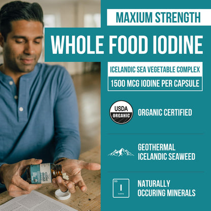 Organic Iodine Supplement from Sea Vegetable Complex, Whole Food & Raw Form - Iodine Plus Trace Mineral Complex – Contains Purest Icelandic Sea Kelp, Irish Moss & Bladderwrack (250 mcg)