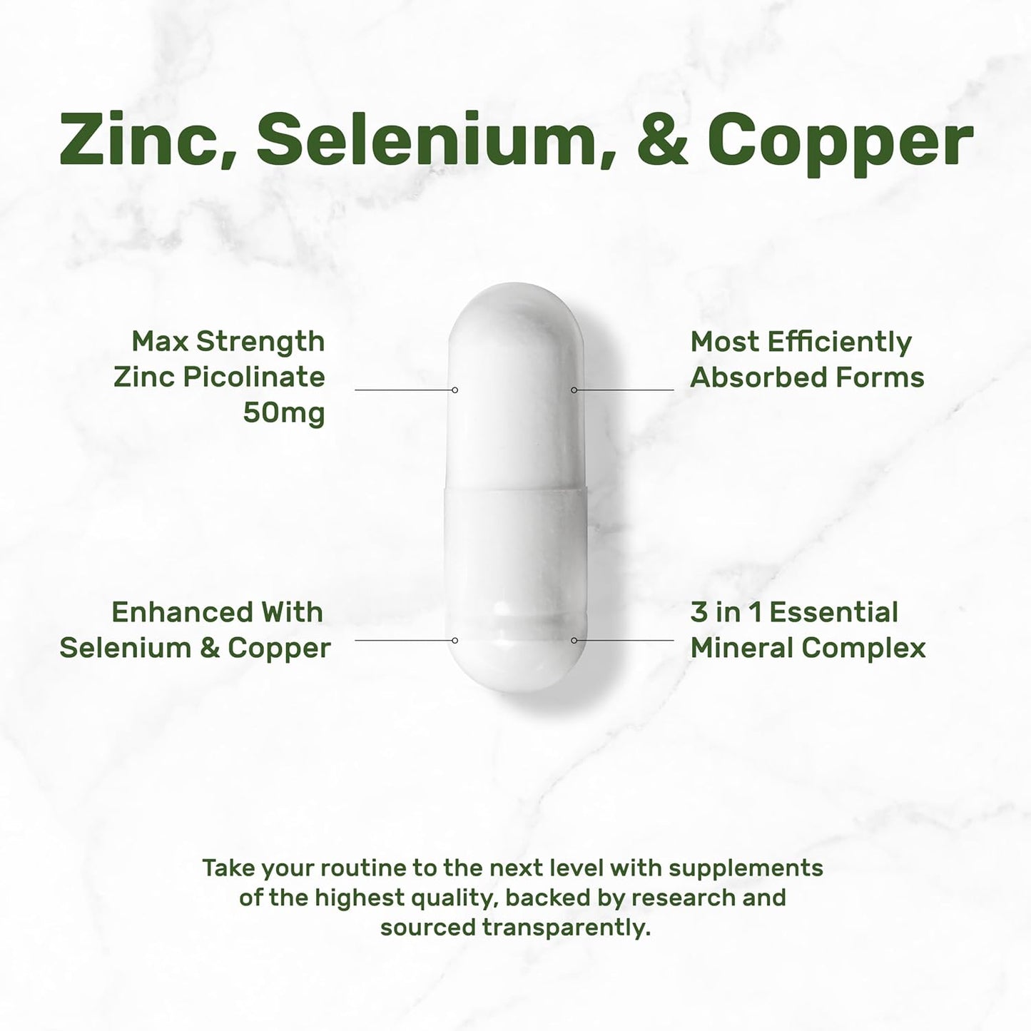 Zinc Picolinate 50mg with Copper & Selenium, 240 Capsules | 3-in-1 High Absorption Mineral Complex | Chelated Zinc Supplement for Immune Support* | 8 Month Supply