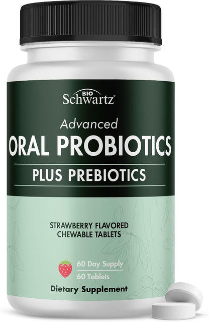 Oral Probiotics Supplement with Prebiotics, Strawberry Flavor, 60 Tablets