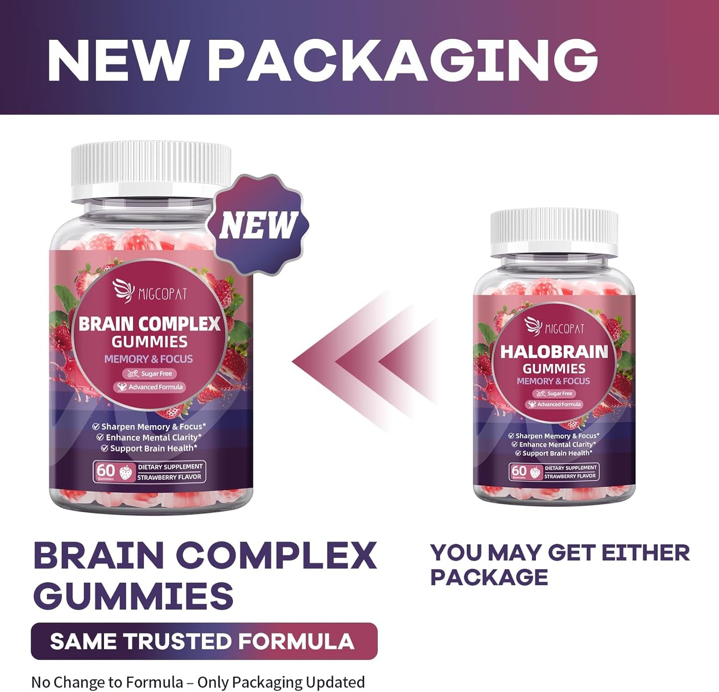 Migcopat Brain Supplements for Memory & Focus – Nootropic Gummies w/Bacopa, Lion’s Mane, Ginkgo & 10-in-1 Mushroom Complex, Mental Clarity & Cognitive Support, Caffeine-Free Strawberry Flavor 60 Cts