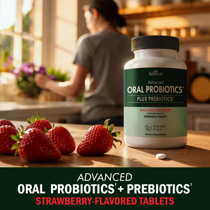 Oral Probiotics Supplement with Prebiotics, Strawberry Flavor, 60 Tablets