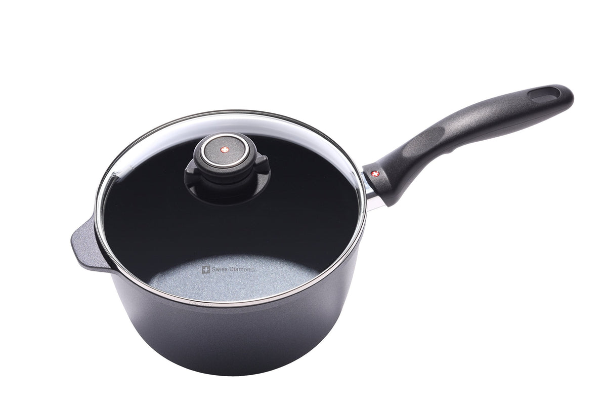 Swiss Diamond 8 Inch, 3.2 Quart Saucepan HD Nonstick Diamond Coated Aluminum Sauce 