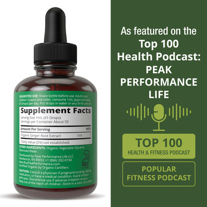 USDA Organic Ginger Root Extract Liquid Drops. Zero Sugar, Non Bitter Vegan Ginger Oil Supplement for Immune, Digestive + Gut Support. High Bioavailability, Gluten Free for Women and Men. Take Orally