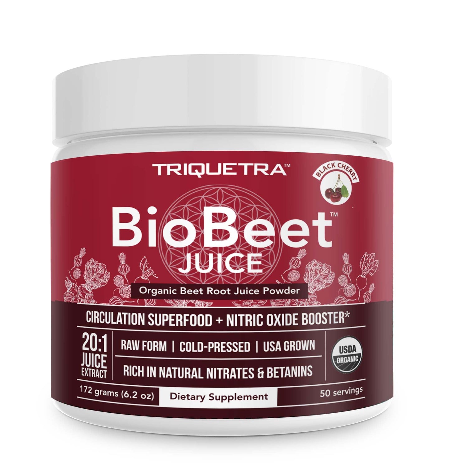 BioBeet® Max Strength Beet Root Juice Powder – 20:1 Concentrate, Each Serving Derived from 60,000 mg Organic Beetroot - Cold-Pressed, USA Grown – Nitric Oxide, Circulation Support – 50 Servings