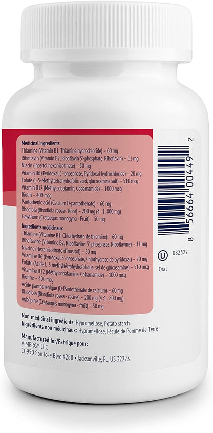 Vimergy Adapto B Complex, 120 Servings – High Potency with 8 B Vitamins, Rhodiola & Hawthorn Berry – Supports Mental Energy, Cognition, Mood - Non-GMO, Kosher, Vegan, No Gluten, No Soy