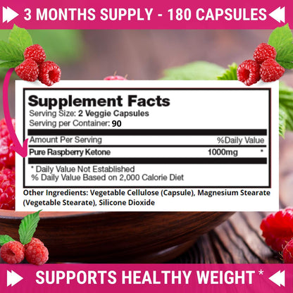 FRESH HEALTHCARE Pure 100% Raspberry Ketones Max 1000mg Per Serving - 3 Month