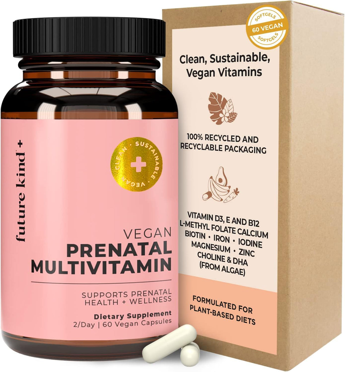 Future Kind Vegan Prenatal Vitamin - (60ct) Prenatal Vitamins with DHA & L-MethylFolate