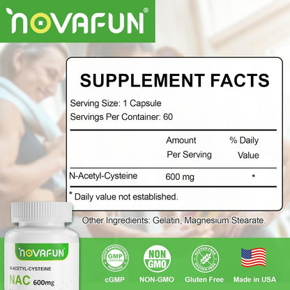 NAC Supplement N-Acetyl Cysteine, NAC 600mg Capsules for Lung Support, Liver Detox, Antioxidant Support, Respiratory Health, 60 Counts