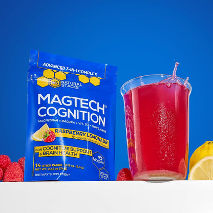 MagTech Magnesium Cognition Powder with Lions Mane and Bacopa, 14 Servings | Magtein L-Threonate, Glycinate and Taurate blend supports focus, mental clarity and brain health. Mix into water daily.