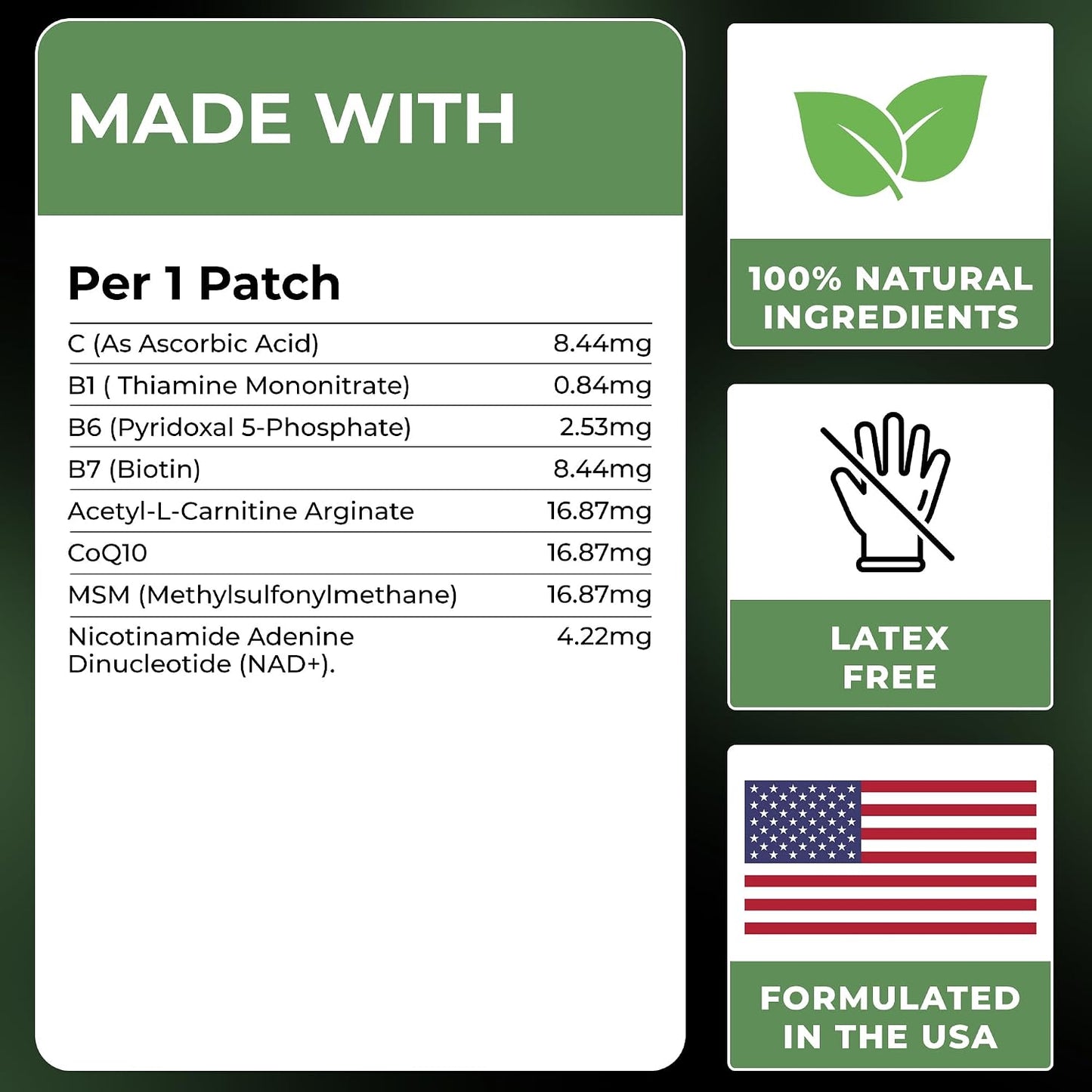 NAD Patches for Women & Men | NAD+ Patch for Energy & Healthy Aging | With CoQ10 & Nicotinamide, 60 Day Supply