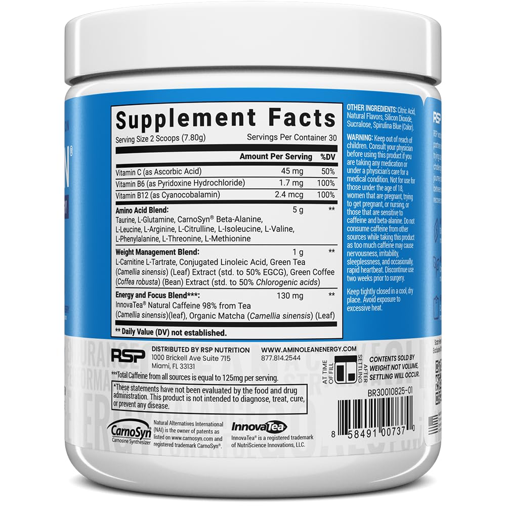 AminoLean Pre Workout Powder & Natural Amino Energy with Vegan BCAA + EAA | Jitter-Free Preworkout Energy from Green Tea + Amino Acids & Weight Management for Women & Men - Vegan, Zero Sugar, No Crash