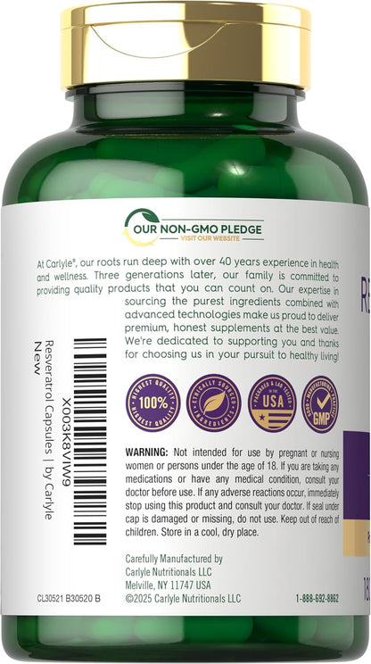 Carlyle Resveratrol Complex - 180 Capsules | Trans Resveratrol Supplement with Grape Seed Extract - Non GMO, Gluten Free