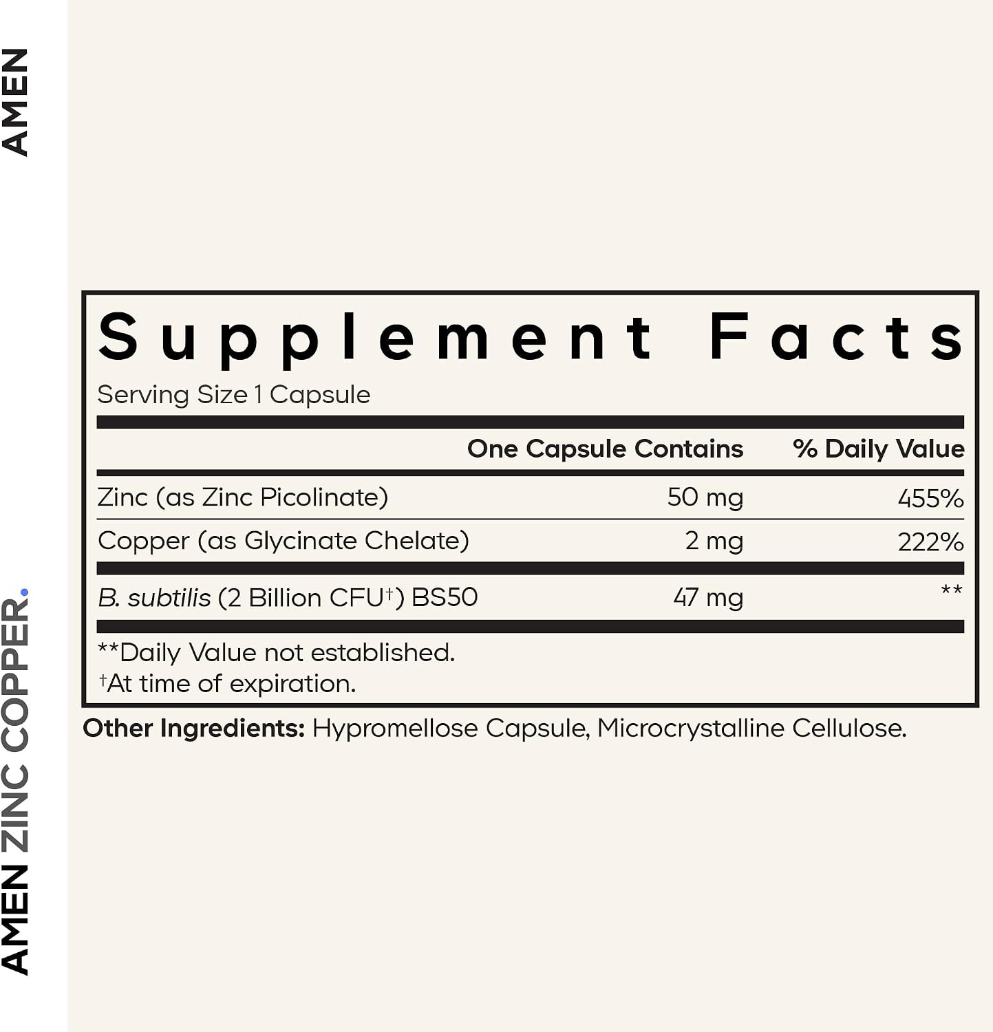 Amen Zinc & Copper Supplement + Probiotics, 3 Months Supply, One Per Day - 50 mg Zinc Picolinate Vitamin Pills - Essential Minerals Supplements – 2 Billion CFUs Probiotic – Vegan, Non-GMO, 90 Capsules