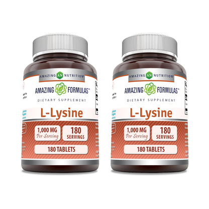Amazing Formulas L-Lysine 1000 Mg Amino Acid Supplement | Tablets | Non-GM0 | Gluten-Free | Made in USA (1 Pack | 180 Count)