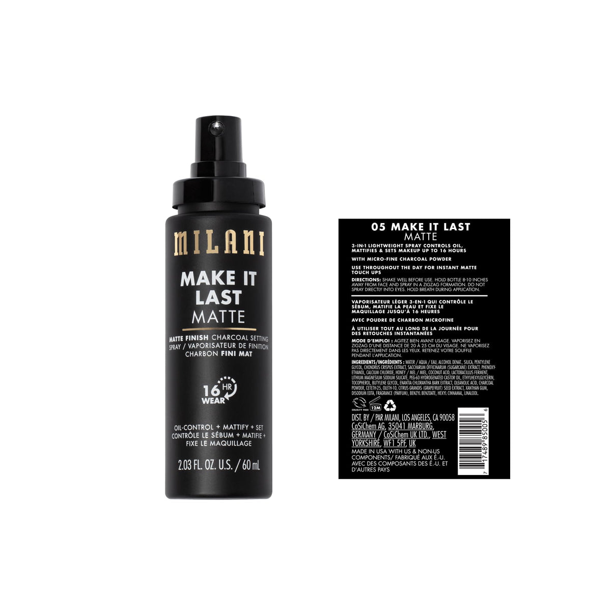 Milani Make it Last Matte - Matte Finish Charcoal Setting Spray - Cruelty-Free Makeup