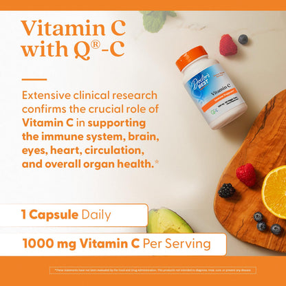 Doctor's Best Vitamin C 1000mg Supplement for Men & Women - Vegan Vitamin C Capsules as Q-C Ascorbic Acid, Immune Health Support for Adults, Non GMO, Gluten Free, Soy Free - 120 Veg Caps