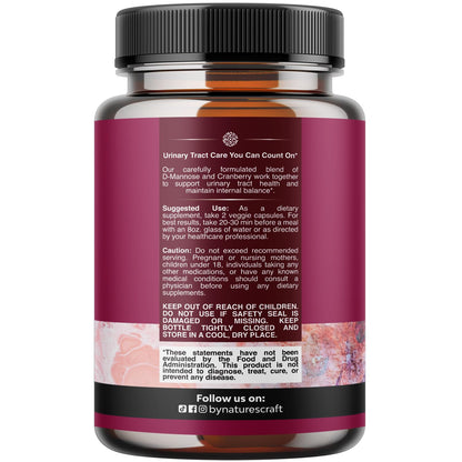 D Mannose with Cranberry Supplement - Potent D Mannose 1000mg Capsules for Kidney Defense Support & Cleanse and Urinary Tract Health for Women & Men - Bladder Health Supplement for Adults - 60 Count