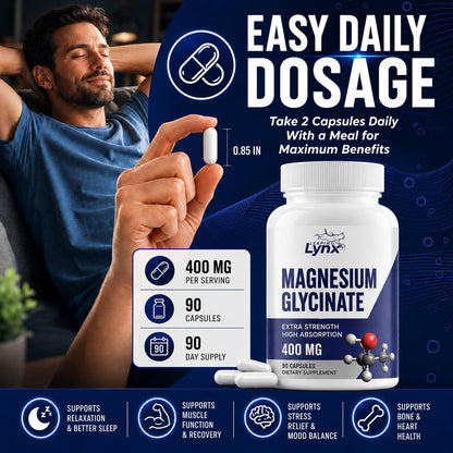 Magnesium Glycinate 400mg – High Absorption, Extra Strength Chelated Magnesium | 120 Capsules (60-Day Supply) | Calm, Muscle Recovery, Sleep & Bone Health | Non-GMO