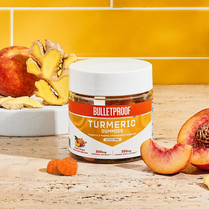 Bulletproof Sugar-Free Peach Ginger Turmeric Gummies, 60 Count, Keto Supplement for Joint and Inflammation Response Support, New and Improved Flavor and texure
