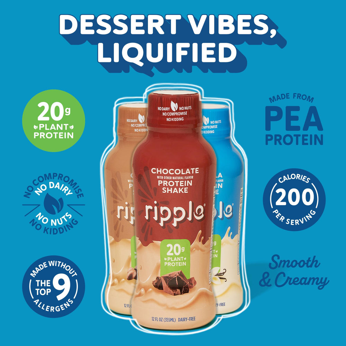 Ripple Vegan Protein Shake Variety Pack| 20g Nutritious Plant Based Pea Protein