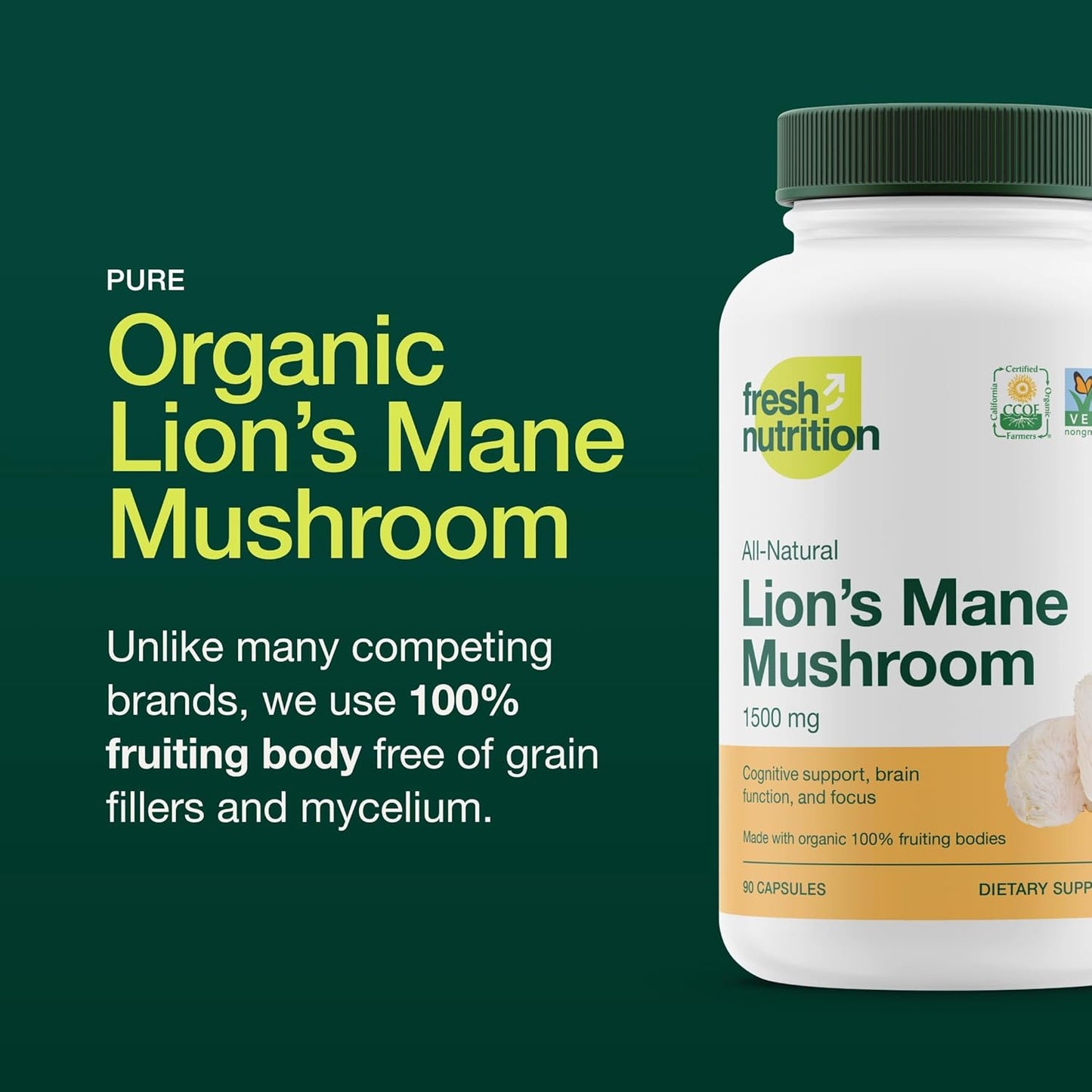 Lions Mane Mushroom Capsules Strongest 1500mg at Special Launch Price - Organic Powder Vegan Friendly Supplement - Brain, Nerve & Immune System Function Benefits - Powerful Superfood - Non GMO