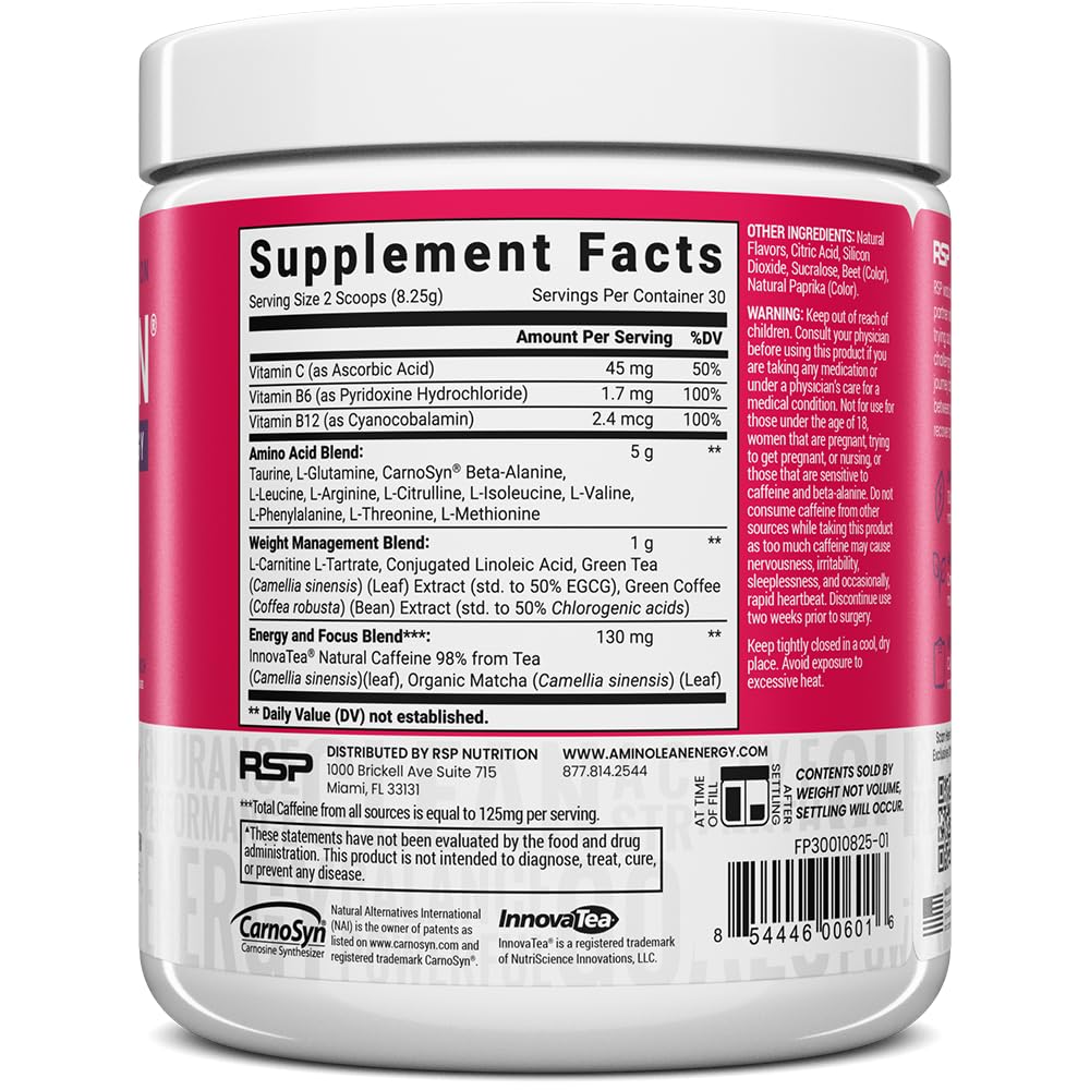 AminoLean Pre Workout Powder & Natural Amino Energy with Vegan BCAA + EAA | Jitter-Free Preworkout Energy from Green Tea + Amino Acids & Weight Management for Women & Men - Vegan, Zero Sugar, No Crash