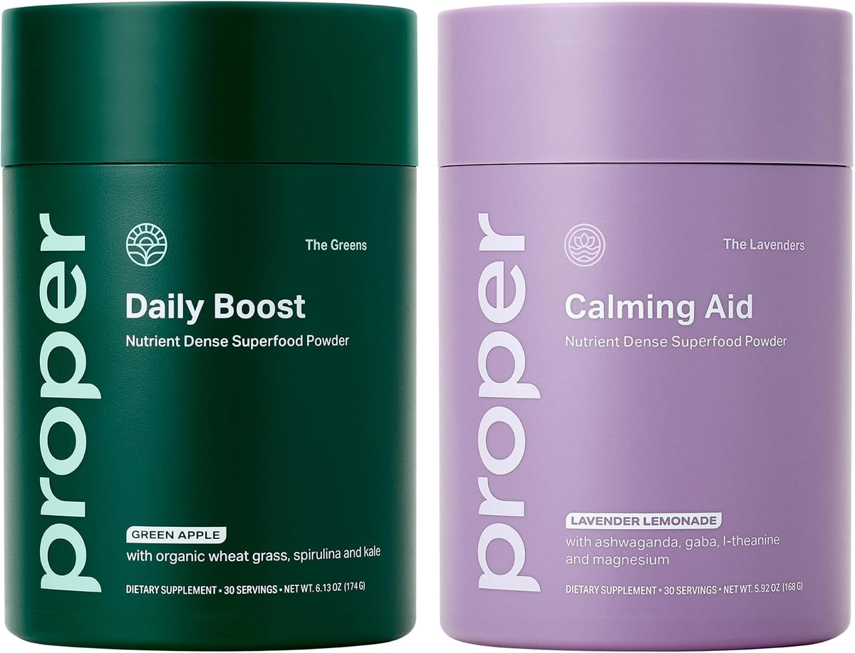Proper Wellness Bundle – Daily Greens & Relaxation Drink Mix | Organic Superfood Powder with Probiotics & Calming Aid with Magnesium & Adaptogens | Supports Digestion, Sleep & Stress Relief