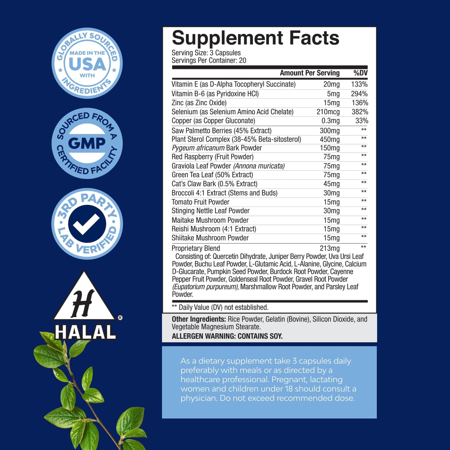 Herbal Prostate Supplement for Men - Potent Pygeum and Saw Palmetto Extract for Urinary Tract Support - Prostate Health Blend with Beta Sitosterol & Green Tea - Nighttime Comfort Support - 90 Count