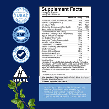 Herbal Prostate Supplement for Men - Potent Pygeum and Saw Palmetto Extract for Urinary Tract Support - Prostate Health Blend with Beta Sitosterol & Green Tea - Nighttime Comfort Support - 90 Count