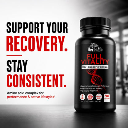 HerbaMe HGH Support Supplement for Men & Women, 90 Capsules – Naturally Supports Human Growth Hormone, Amino Acid Complex with Arginine & Colostrum – Supports Nighttime Recovery, Energy & Performance