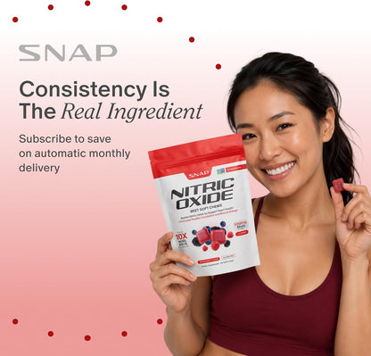 Snap Supplements Nitric Oxide Beet Root Chews, Mixed Berry, 60 Soft Chews | 1,250mg Beet Root Extract per 2 chews CoQ10 & Acai for Cardiovascular, Clean Energy, & Circulation Support, Sugar-Free, Vegan