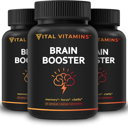 Vital Vitamins Brain Supplements for Memory and Focus (3 Pack) - Nootropic Brain Support 