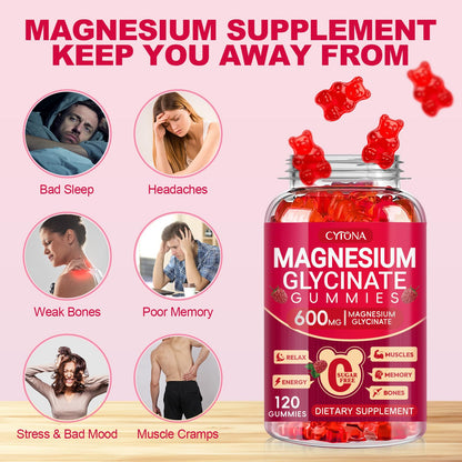 Magnesium Glycinate Gummies 600mg, Sugar Free Magnesium Gummies for Adults