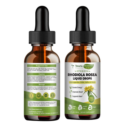 Totaria 16-in-1 Liposomal Rhodiola Rosea Supplement Tincture 1000mg, Ultra Strength Rhodiola 10:1 Root Extract w/Ashwagandha, Rhodiola Liquid Drops for Natural Relaxation, Mood, Energy, Alcohol-Free