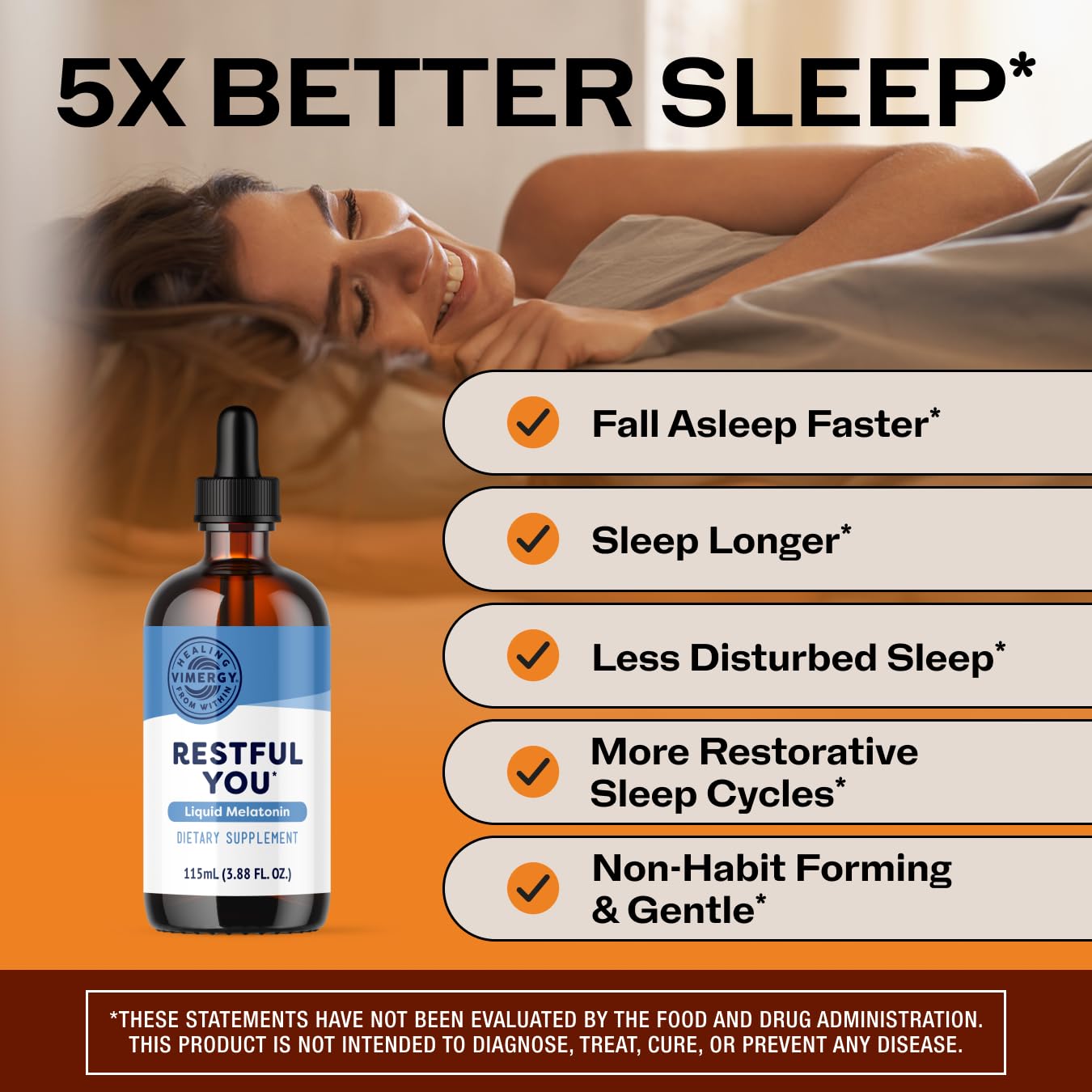 Vimergy Melatonin – Natural Sleep Aid – Sleep Supplement – Helps You Fall Asleep Faster & Stay Asleep Longer - Non-GMO, Gluten-Free, Kosher, Soy-Free, Vegan, Paleo (120 Counts)