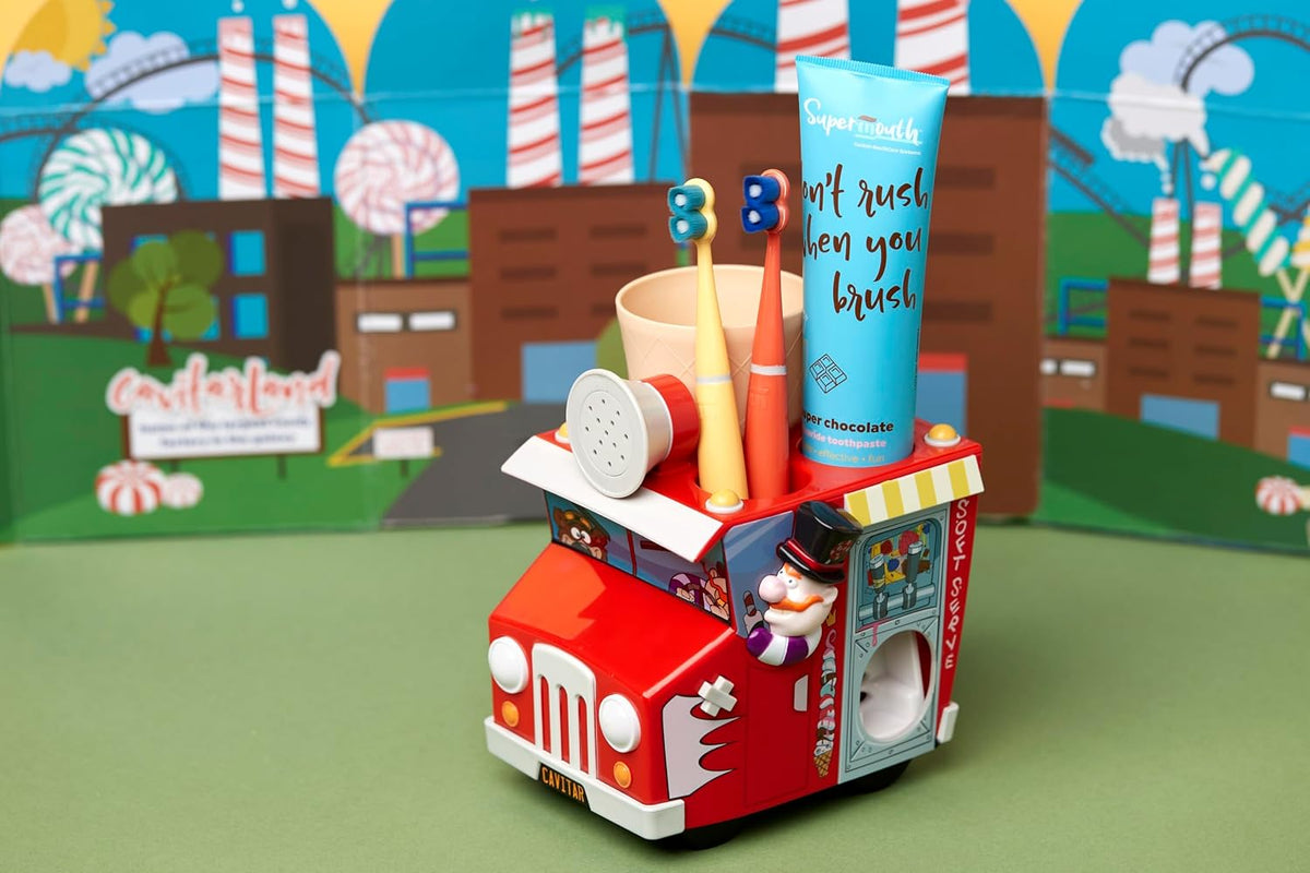 SuperMouth Kids Toothbrush Holder & Toothpaste Dispenser, Cavitar