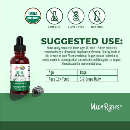 MaryRuth Organics Iodine Liquid Drops | Potassium Iodide | 1 Year Supply | 450 Servings | Thyroid Health | USDA Organic| Vegan | Non-GMO | Gluten Free | 1 Fl Oz