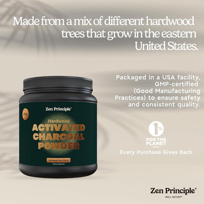 Zen Principle Activated Charcoal Powder only from USA Hardwood Trees. All Natural. Whitens Teeth, Rejuvenates Skin and Hair, Supports Better Digestion. Free Scoop Included. 12 oz.
