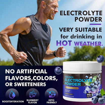 Sugar Free Blueberry Electrolyte Powder Hydration Drink Mix Keto Friendly, Vegan, Non-GMO Fast Hydration with Potassium, Magnesium, Sodium Gluten Free, No Artificial Additives, 90 Servings