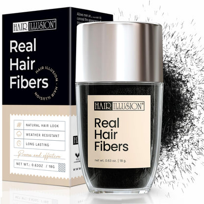 Hair Illusion 100% Natural Human Hair Fibers Not Synthetic for Men and Women, Premium Hair Building Formulation, Large, 38 g Bottle, Jet Black