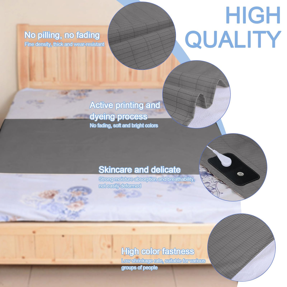 Grounding Mat for Bed, Grounding Sheets Blanket with Grounding Cord, Earthing Mat Grounding Pad