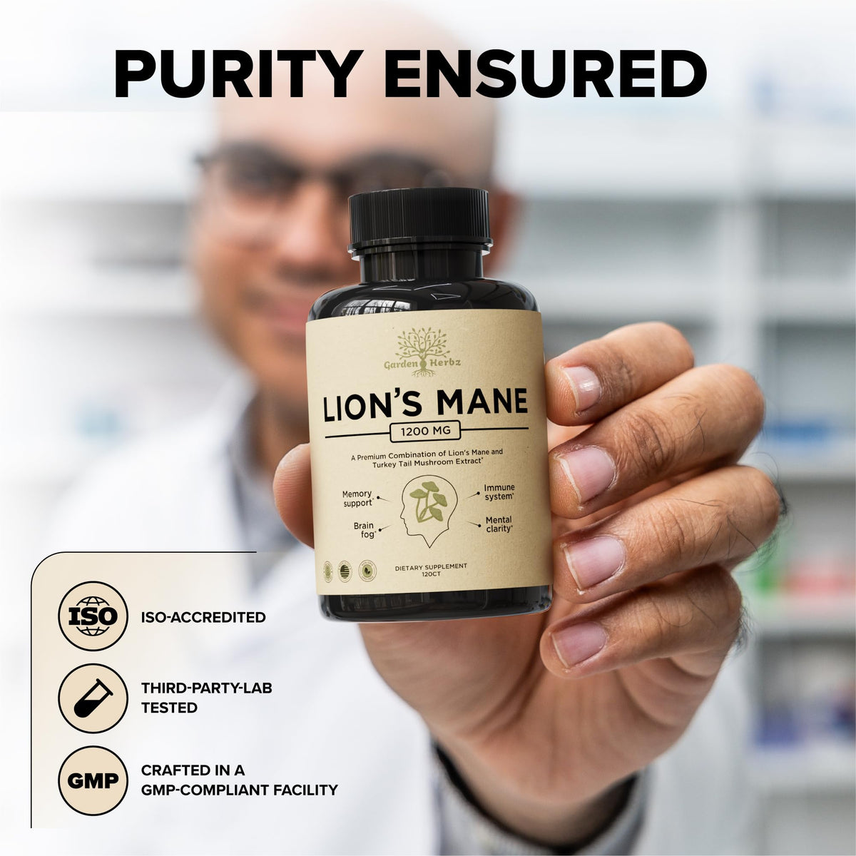 Garden of Herbz Lions Mane Supplement with Turkey Tail – Nootropic Brain Fog, Focus
