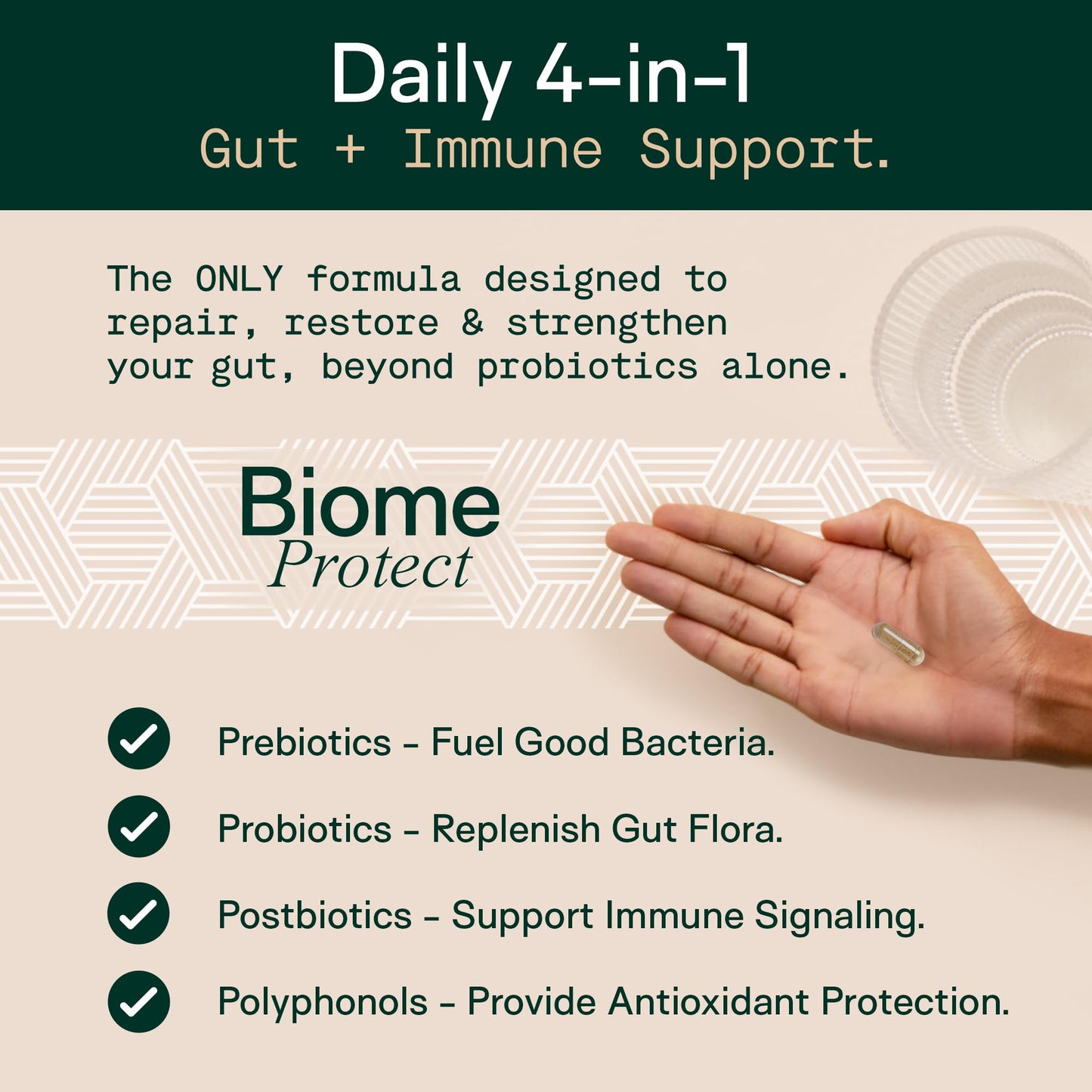 Adapt Naturals 4-in-1 Biome Protect Prebiotics, Probiotics, Postbiotics | & Polyphenols Supplement for Microbiome - Supports Immune & Gut Health, & Mental Clarity for Women & Men - 30 Day Supply