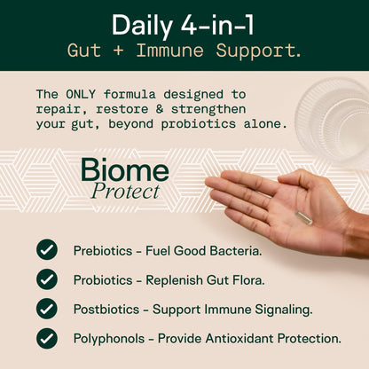 Adapt Naturals 4-in-1 Biome Protect Prebiotics, Probiotics, Postbiotics | & Polyphenols Supplement for Microbiome - Supports Immune & Gut Health, & Mental Clarity for Women & Men - 30 Day Supply