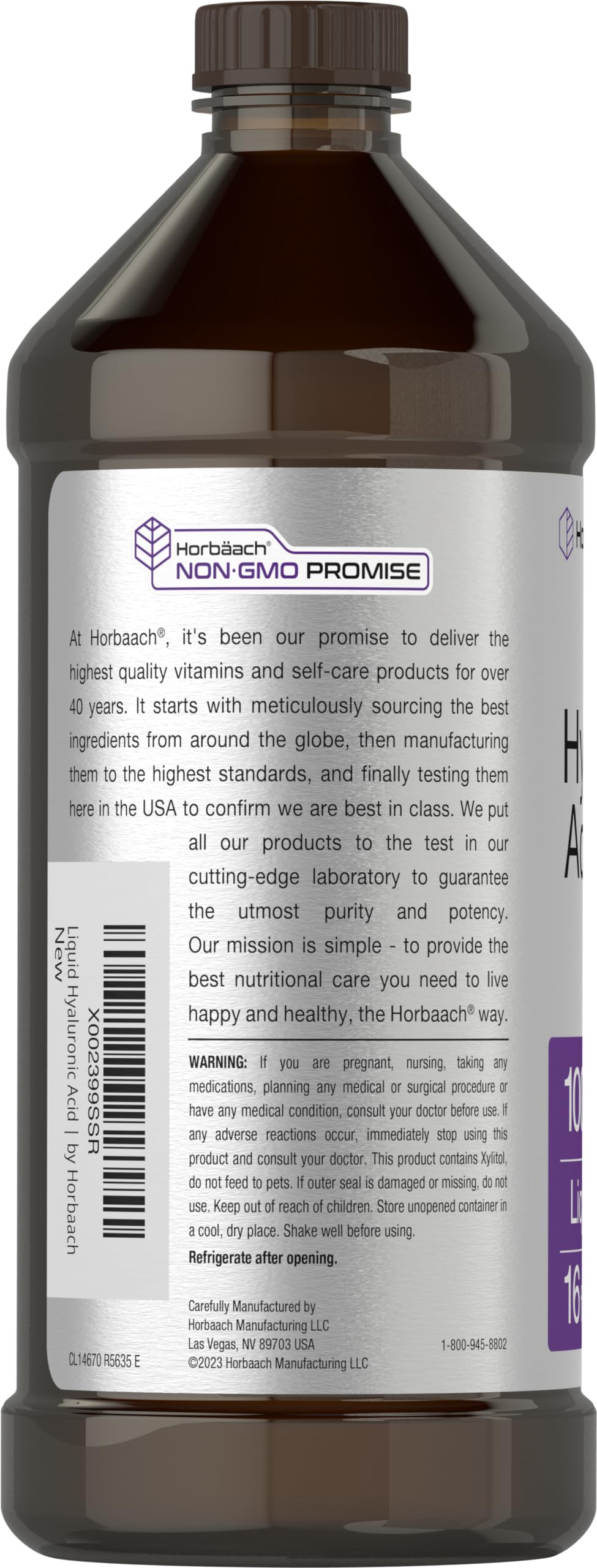 Liquid Hyaluronic Acid Supplement | 100 mg | 16 oz | Mixed Berry Flavor | Non-GMO